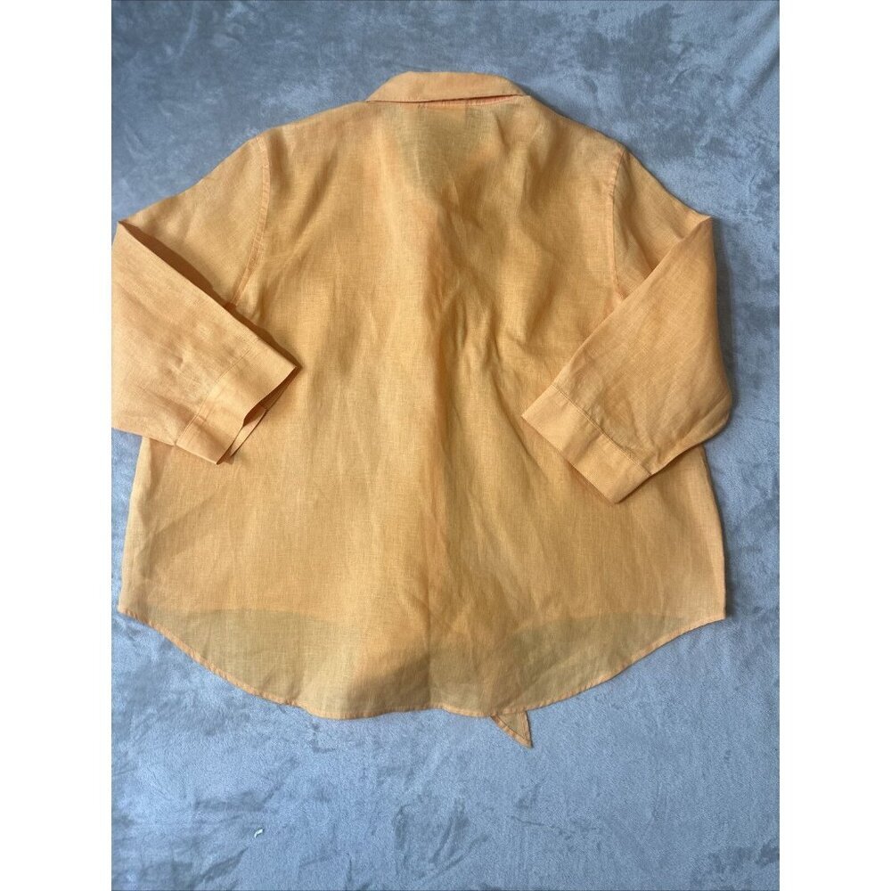 Chico’s Button Up Tip Up Blouse 100% Linen Orange Size 3 - Picture 4 of 10